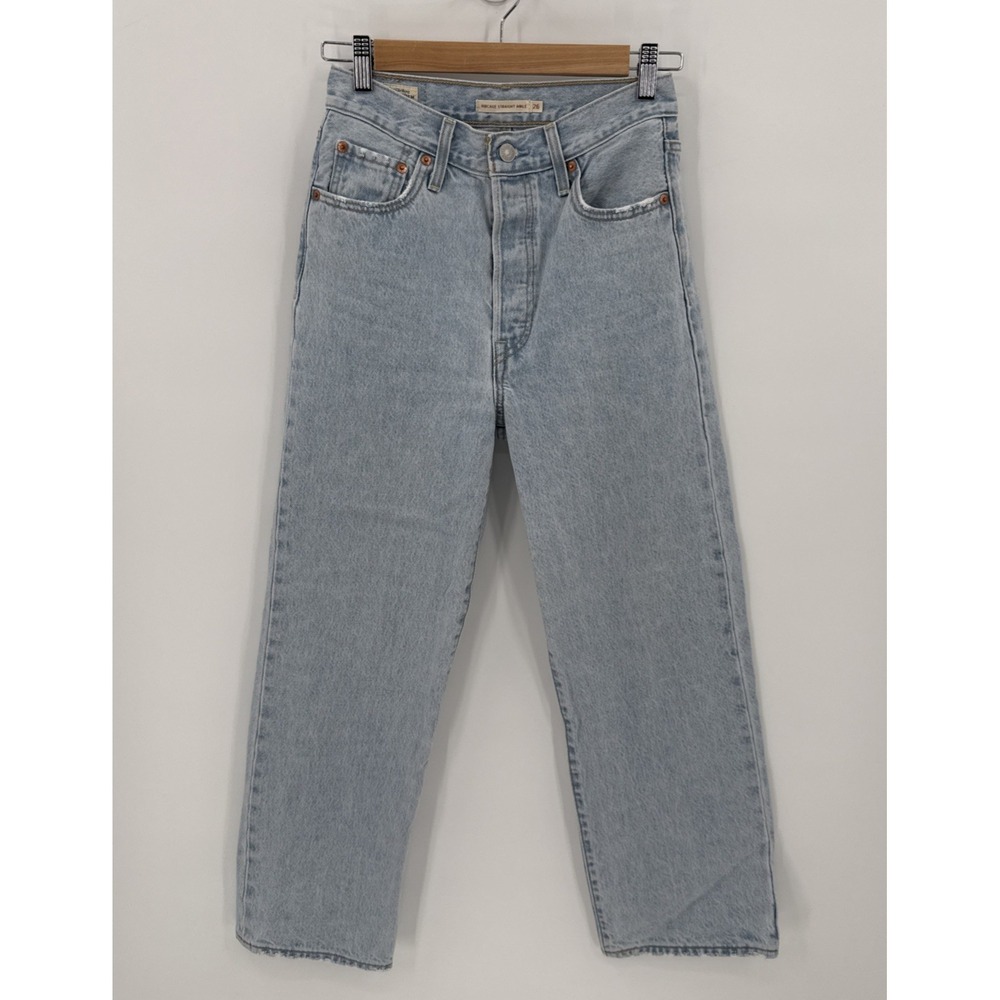 Levi's Women's Light Wash Ribcage Straight Ankle Jeans Size 26 100% Cotton Rigid